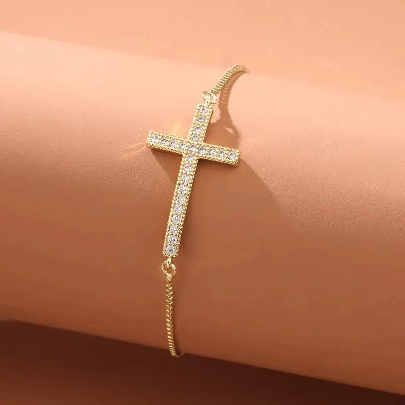 Zircon Cross Chain Bracelet