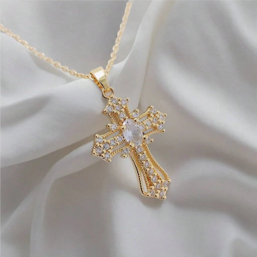 Vintage Zircon Cross Necklace