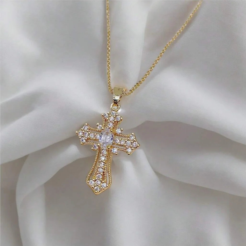Vintage Zircon Cross Necklace