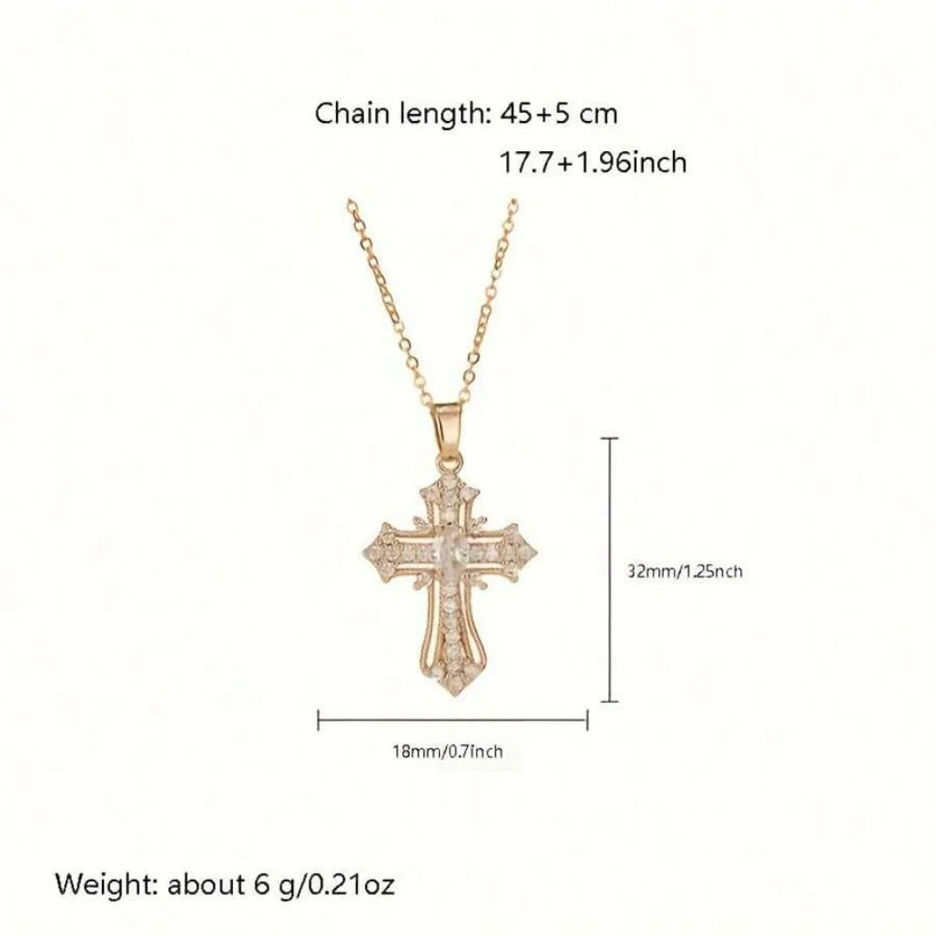 Vintage Zircon Cross Necklace