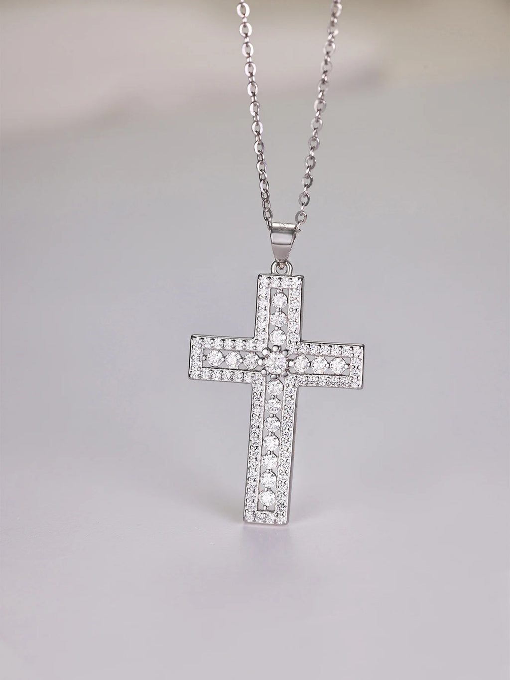 Sterling Silver Moissanite Cross Necklace