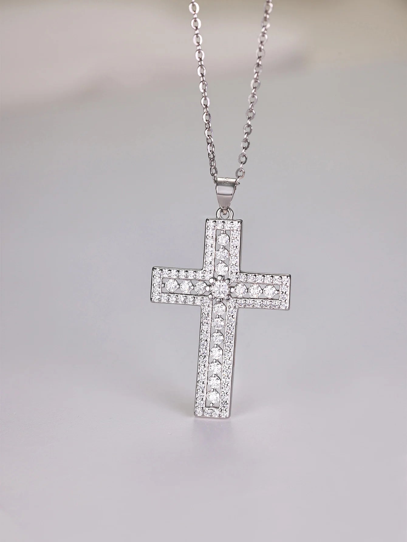 Sterling Silver Moissanite Cross Necklace