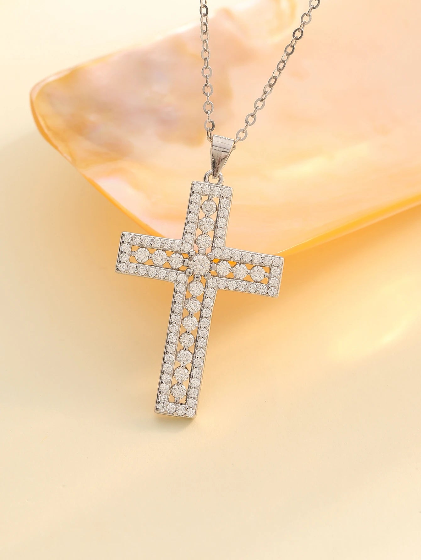 Sterling Silver Moissanite Cross Necklace