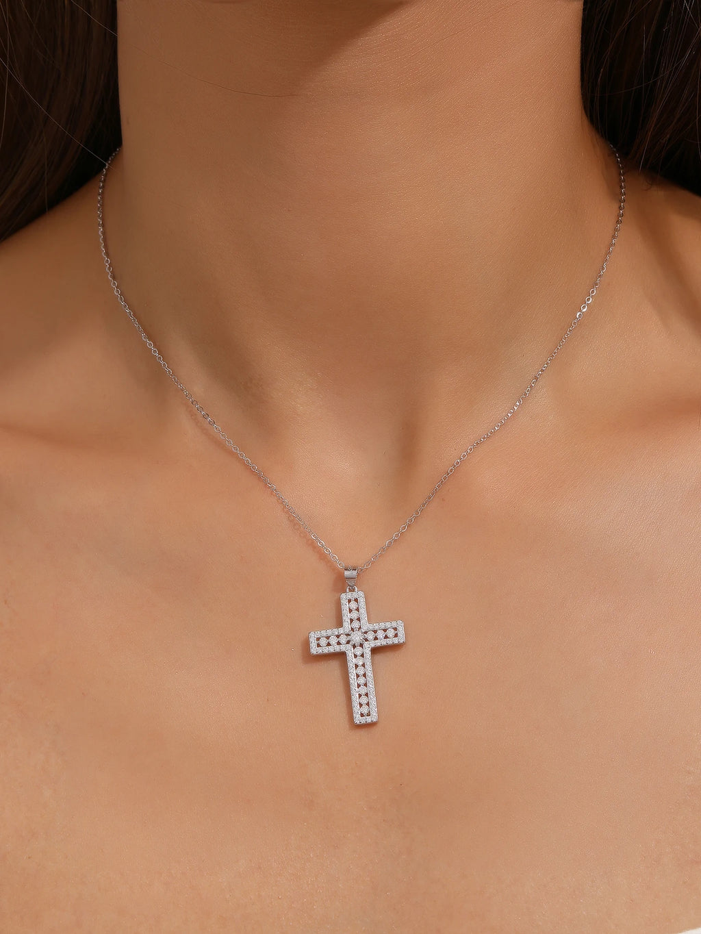 Sterling Silver Moissanite Cross Necklace