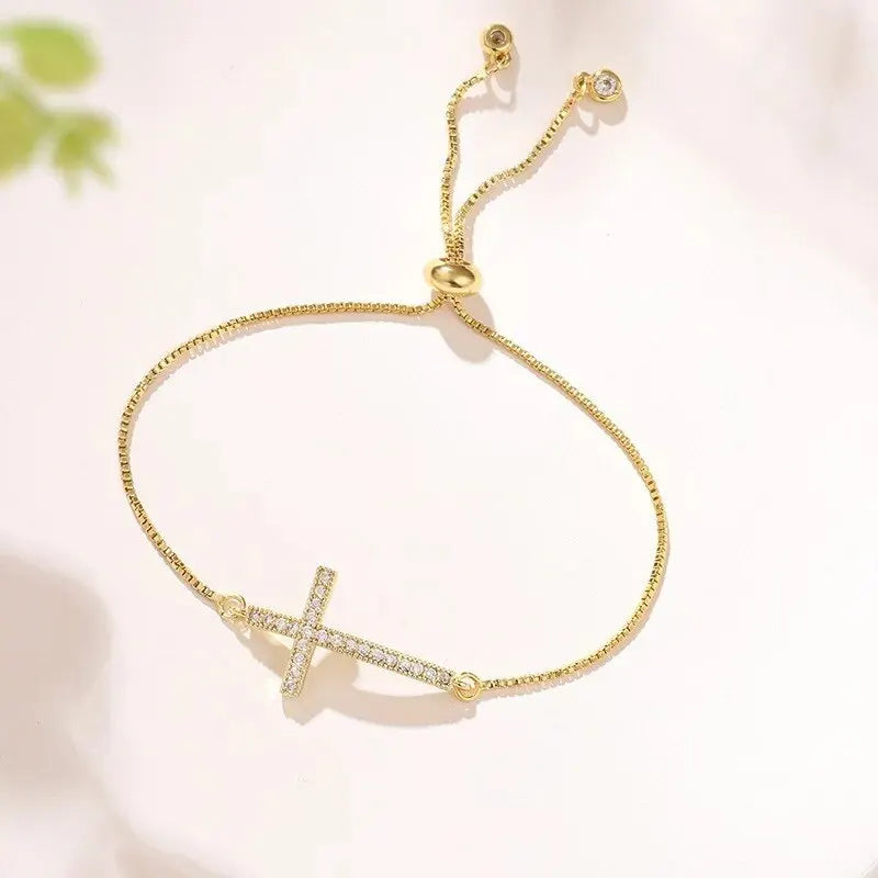 Zircon Cross Chain Bracelet