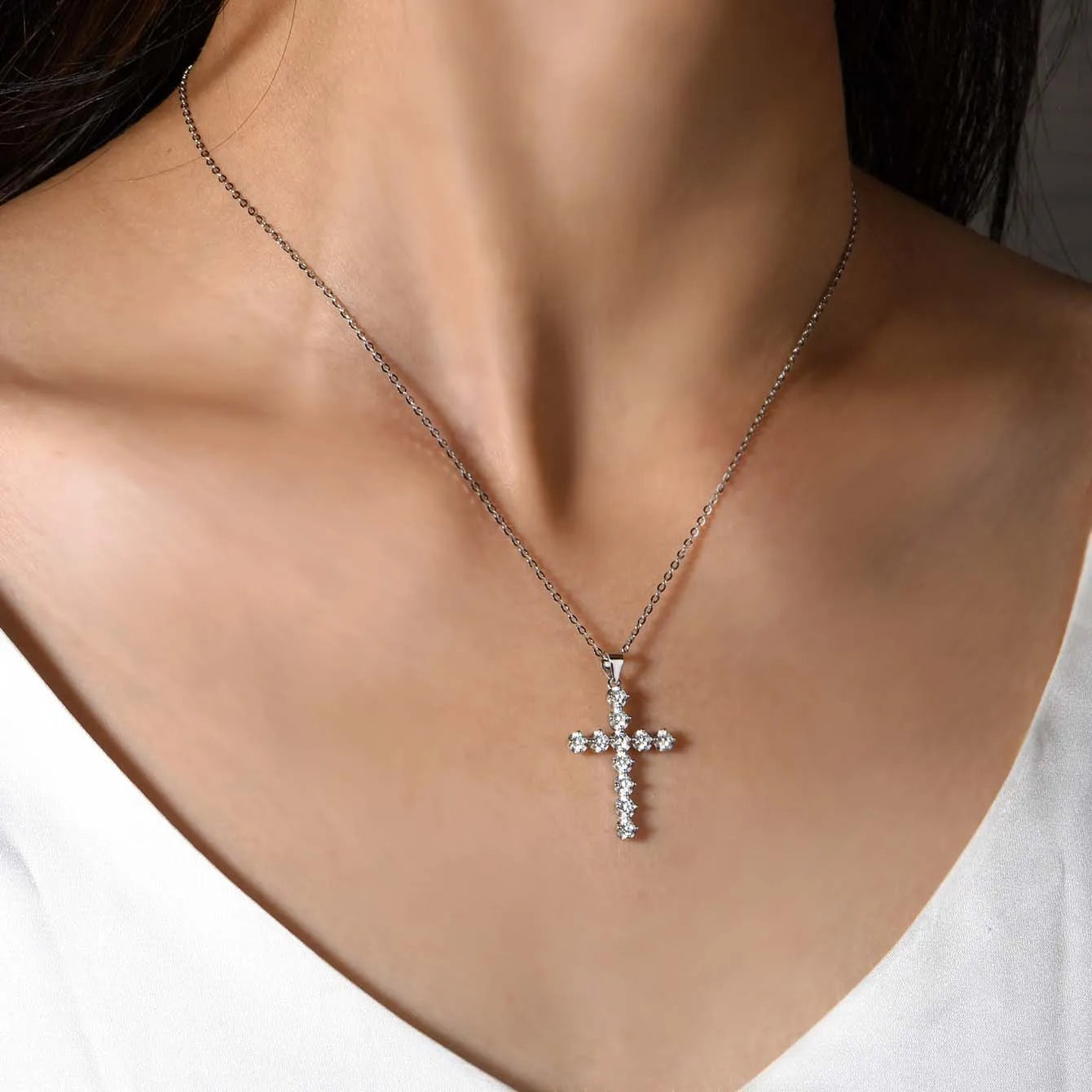 Sterling Silver Moissanite Cross Necklace