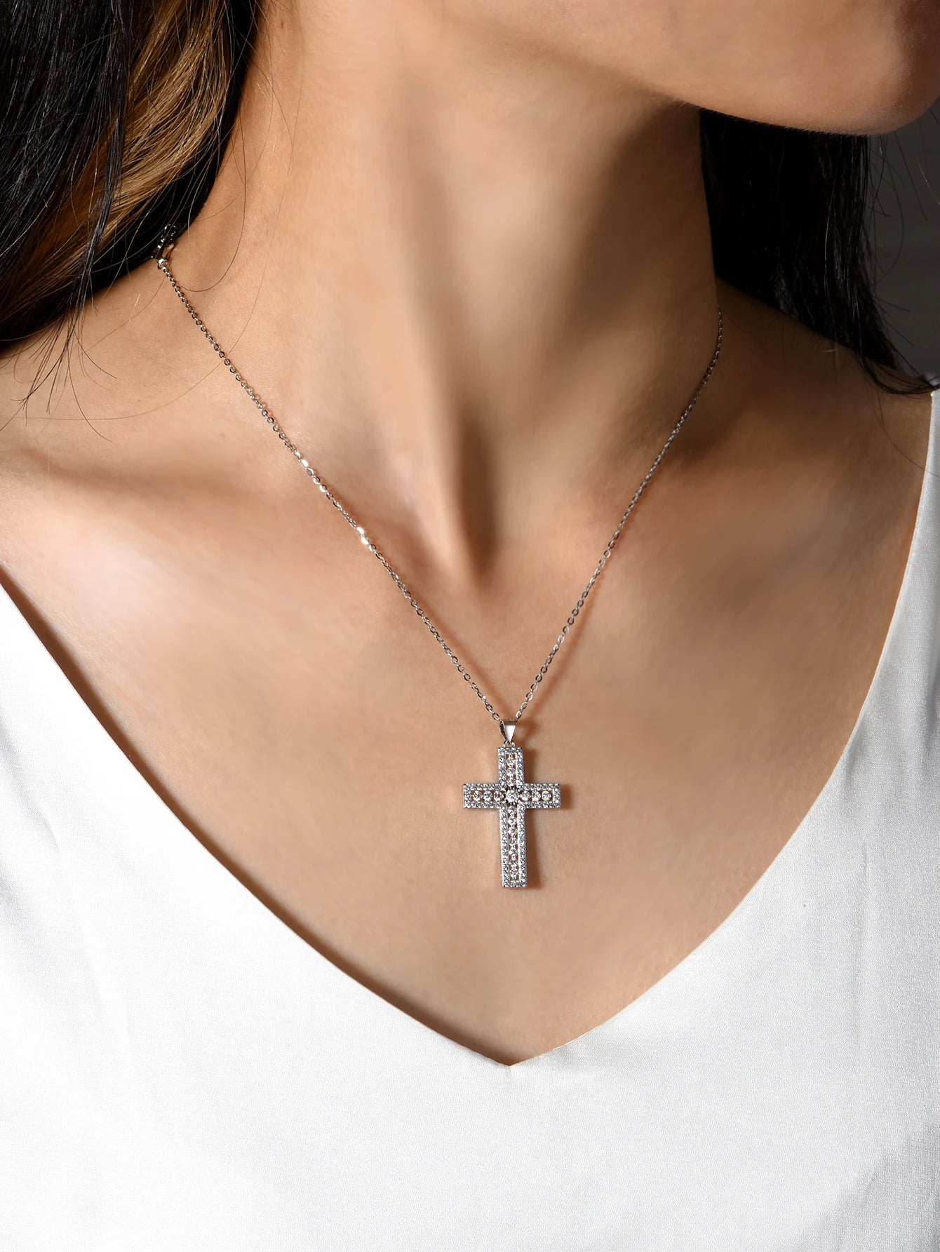 Sterling Silver Moissanite Cross Necklace